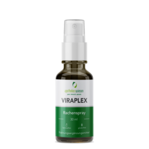 Braunglasflasche mit Pumpzerstäuber für Viraplex Rachenspray, 30 ml, laktose- und glutenfrei.