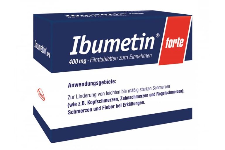 Verpackung mit Ibuprofen 400 mg in Filmtabletten, Anwendung: Linderung von leichten bis mäßig starken Schmerzen.