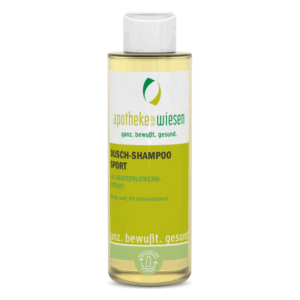 Flasche mit Dusch-Shampoo Sport, enthalten Grapefruitkernextrakt und ist in einem recycelbaren Flakon.