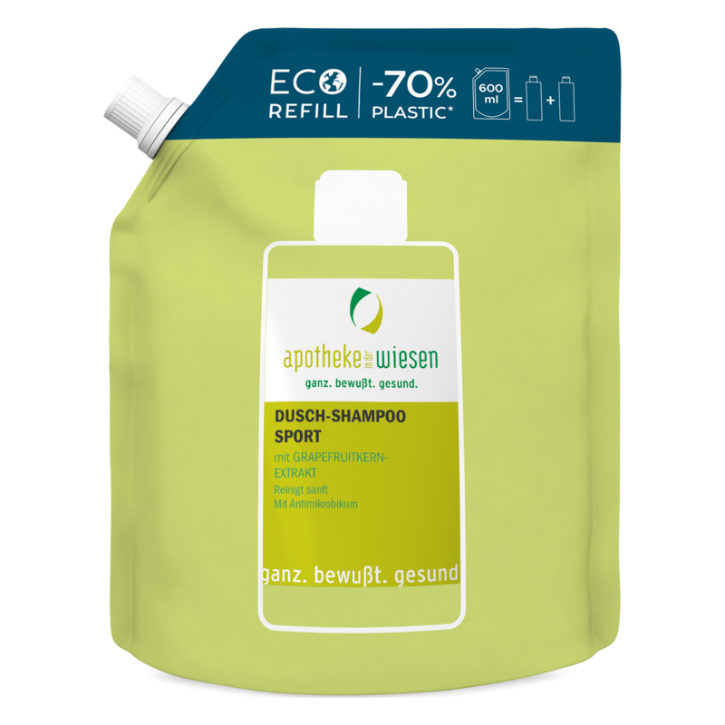 Nachfüllpackung für Dusch-Shampoo Sport mit Grapefruitkern-Extrakt, umweltfreundliche Verpackung, 600 ml.