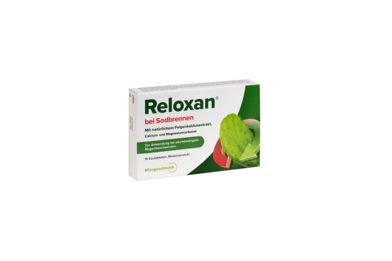 reloxan-kautabletten-16stk.png Packung Reloxan bei Sodbrennen mit Feigenkaktusextrakt, Calcium und Magnesiumcarbonat, 16 Kautabletten.