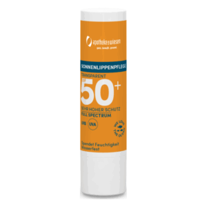 Lippenpflege mit SPF 50+, transparent, bietet sehr hohen Schutz gegen UVB und UVA, wasserfest und feuchtigkeitsspendend.